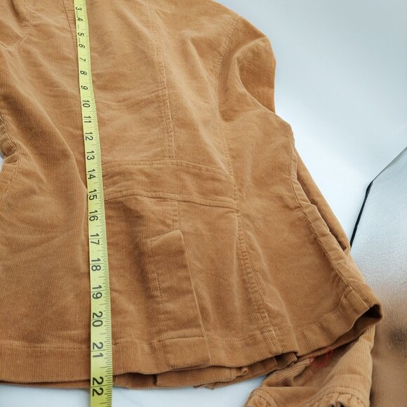 BKE Womens Corduroy Jacket Size Medium Ruffle Trim Boho Blazer Tan Coquette - Picture 6 of 8